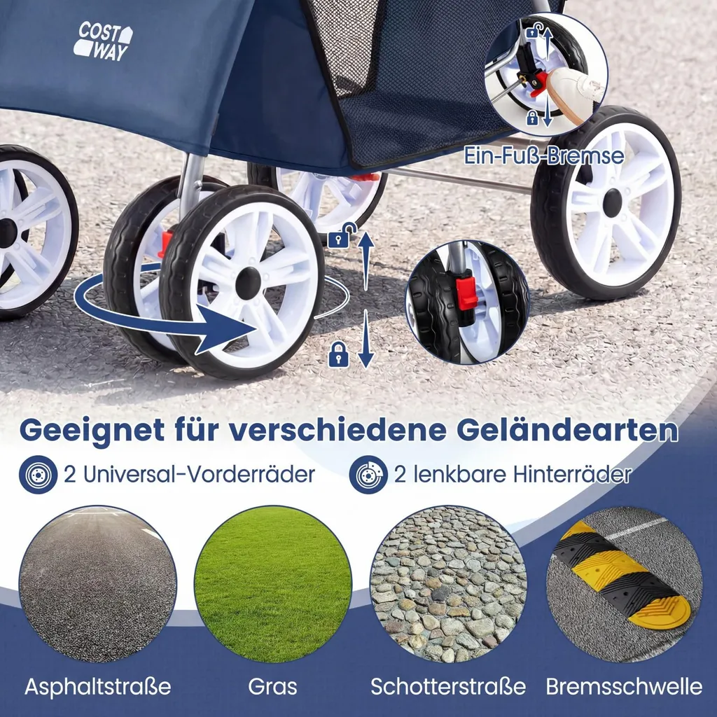 Poussette animaux avec auvent réglable pour petits chiens et chats Bleu - 5