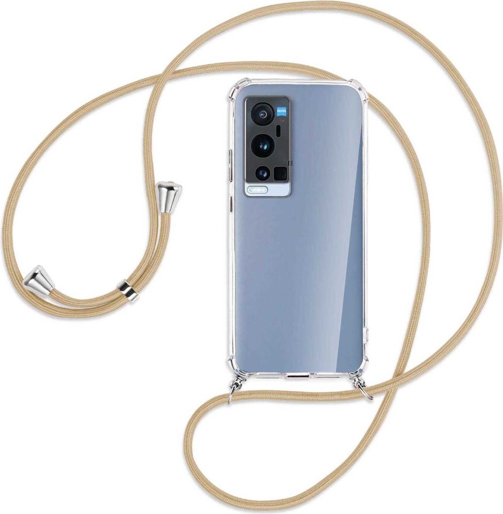 Handykette Backcover-Schutzhülle mit Band (Metall silberfarben) für vivo X60 Pro Plus 5G - caramel
