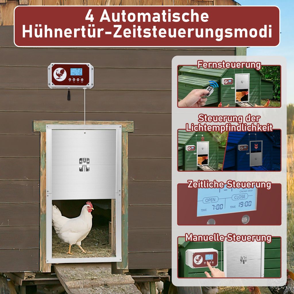 Jopassy Hühnerklappe 2in1 Automatische Hühnertür mit Produktbild 7