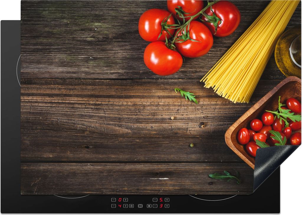 KitchenYeah Herdabdeckplatte Nudeln - Tomate - Küche , 75x52cm, Küche Deko, Glaskeramikkochfeld Herdabdeckung, Abdeckplatte fùr Kochfeld