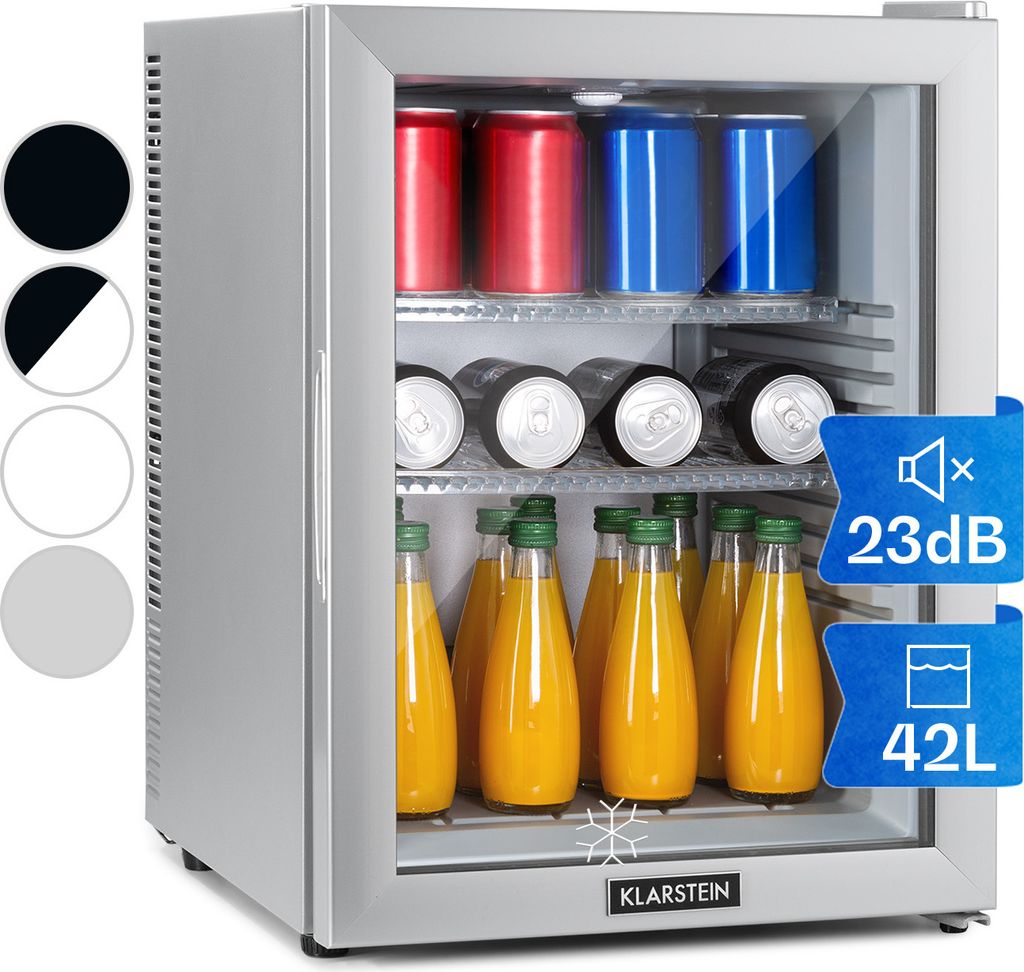 Klarstein Kühlschrank, Mini Kühlschrank mit Glastüre, Mini-Kühlschrank für Getränke, Snacks & Kosmetik, Kühlschrank Klein & Leise, Verstellb...
