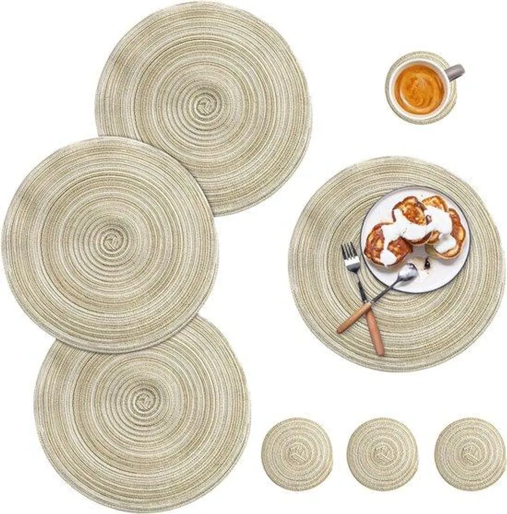 Sets de table coton beige anti-tache et lavables - Protection table x4