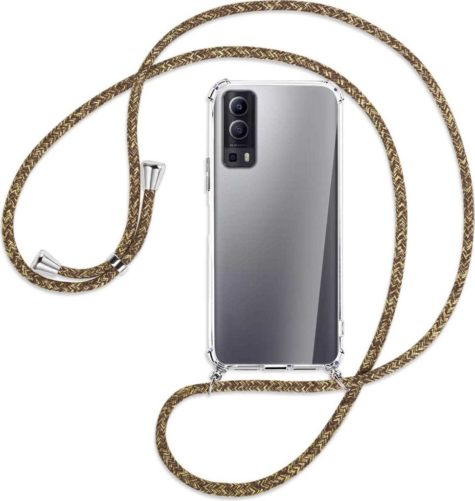 Handykette Backcover-Schutzhülle mit Band (Metall silberfarben) für vivo Y52 5G / Y72 5G / vivo iQOO Z3 - braun+beige
