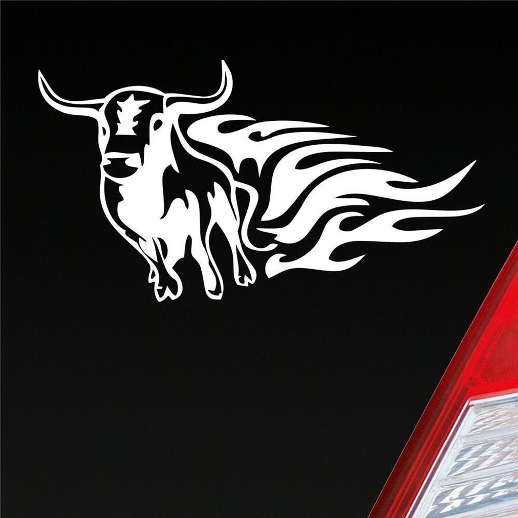 Auto Aufkleber Stier Horn Devil Tribal Tier fast Car Bull 15x8 cm Weiss Glanz Sticker Heckscheibenaufkleber