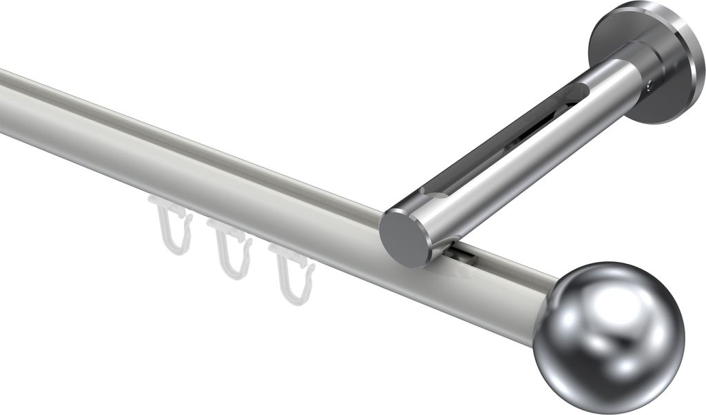 Interdeco Innenlaufstange / Gardinenstange mit Innenlauf Weiß / Chrom, Typ Siteno Luino (Kugel), 20 mm Ø 1-läufig, 160 cm