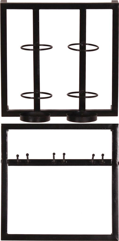 SIT Möbel Wandregal-Set 2-tlg. | Halterung für 2 Flaschen und 3 Gläser | Metall antikschwarz | B 35 x T 15 x H 75 cm | 01053-52 | Serie THIS & THAT