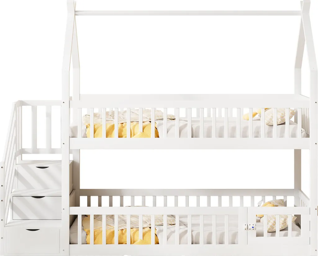 Lit cabane superposé enfant avec rangements et escalier de sécurité - 7