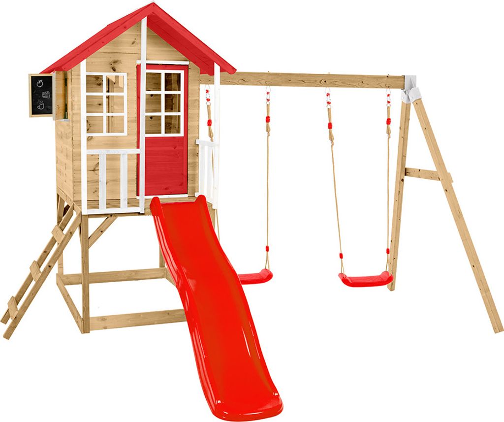 Zwerkules Lolla 3 Kinder Stelzenhaus mit Rutsche und Schaukel Holz