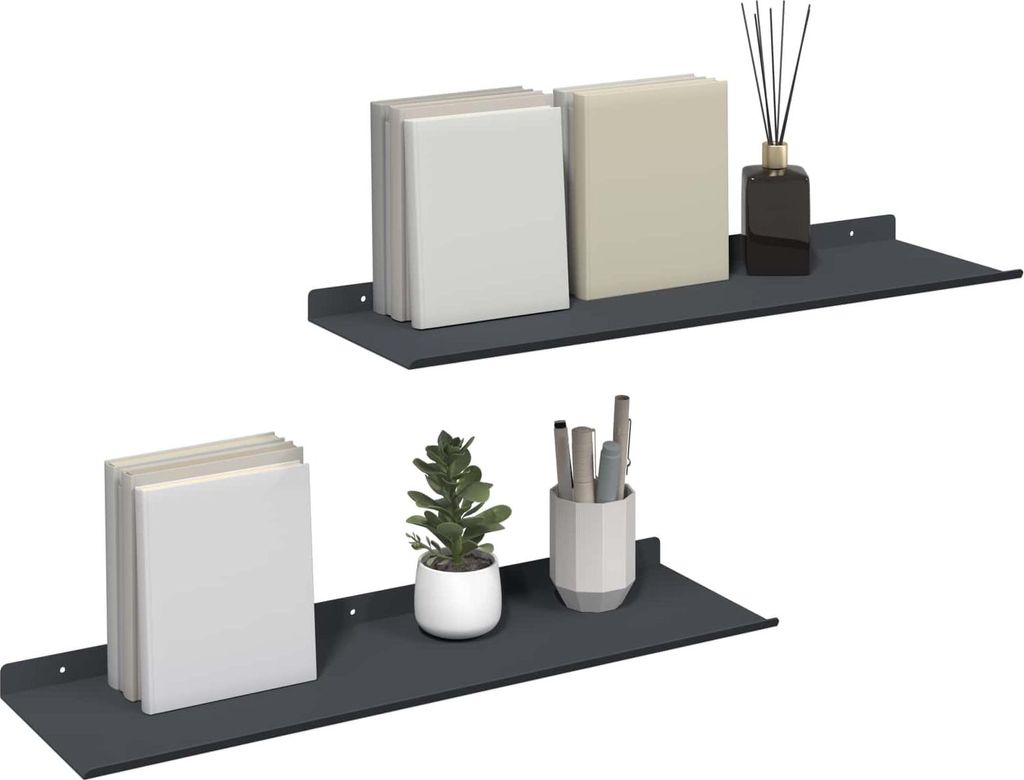"Springschlussverkauf "Schwebendes Regal - CLORIS - Robust und langlebig - Wandboard Bücherregal - 2 pcs Anthrazit 60x18x2,5cm Stahl - Wandregale ...