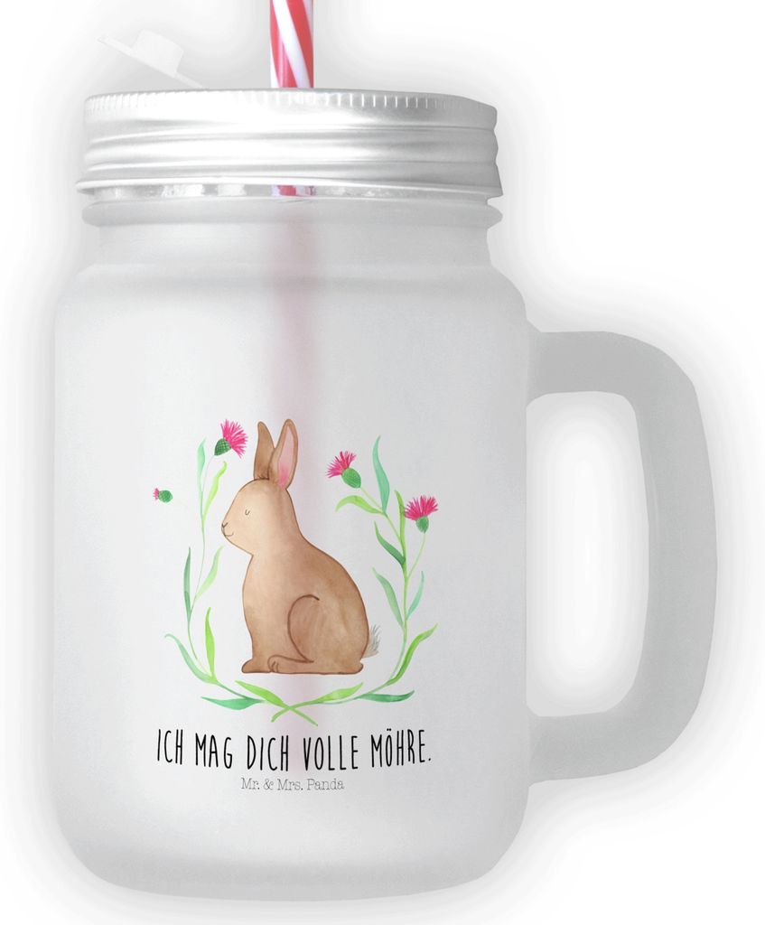 Mr. & Mrs. Panda Glas Hase Sitzen - Transparent - Geschenk, Mason Jar, Frohe Ostern, Liebe, mit deckel, Cocktailglas, Kaninchen, Osterhase, Becher ...