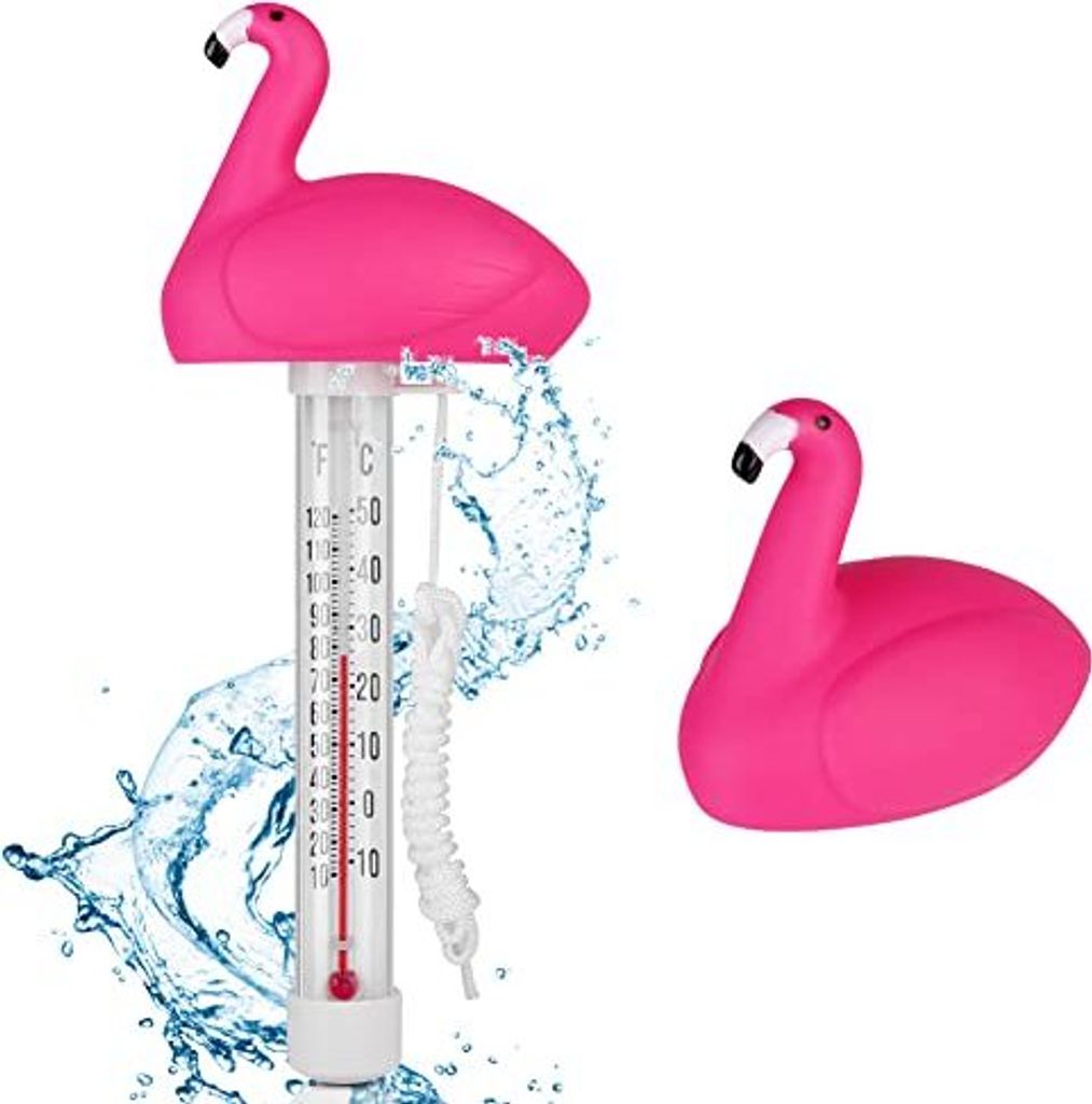Offcup schwimmendes Pool -Thermometer, Wassertemperatur Thermometer süßer Pool, Whirlpools, Fischteiche & Baby (Flamingo)