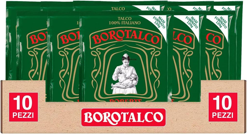 10 x Borotalco Talkumpuder, vielseitig einsetzbar, sehr saugfähig und erfrischend, auch für empfindliche Haut, 10 Beutel à 120 g je 120 g