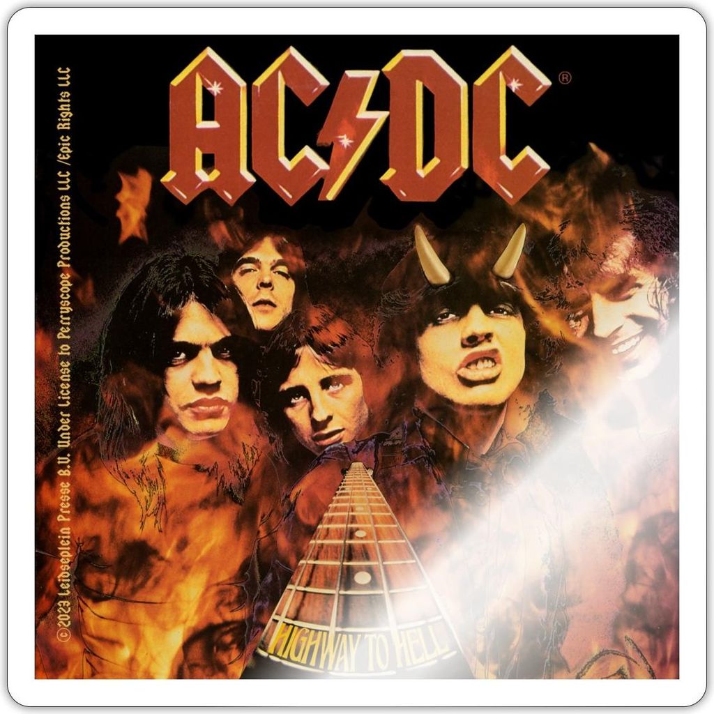 Spreadshirt AC/DC Highway To Hell Mit Logo Und Band Sticker Aufkleber, 10 x 10 cm, Weiß glänzend