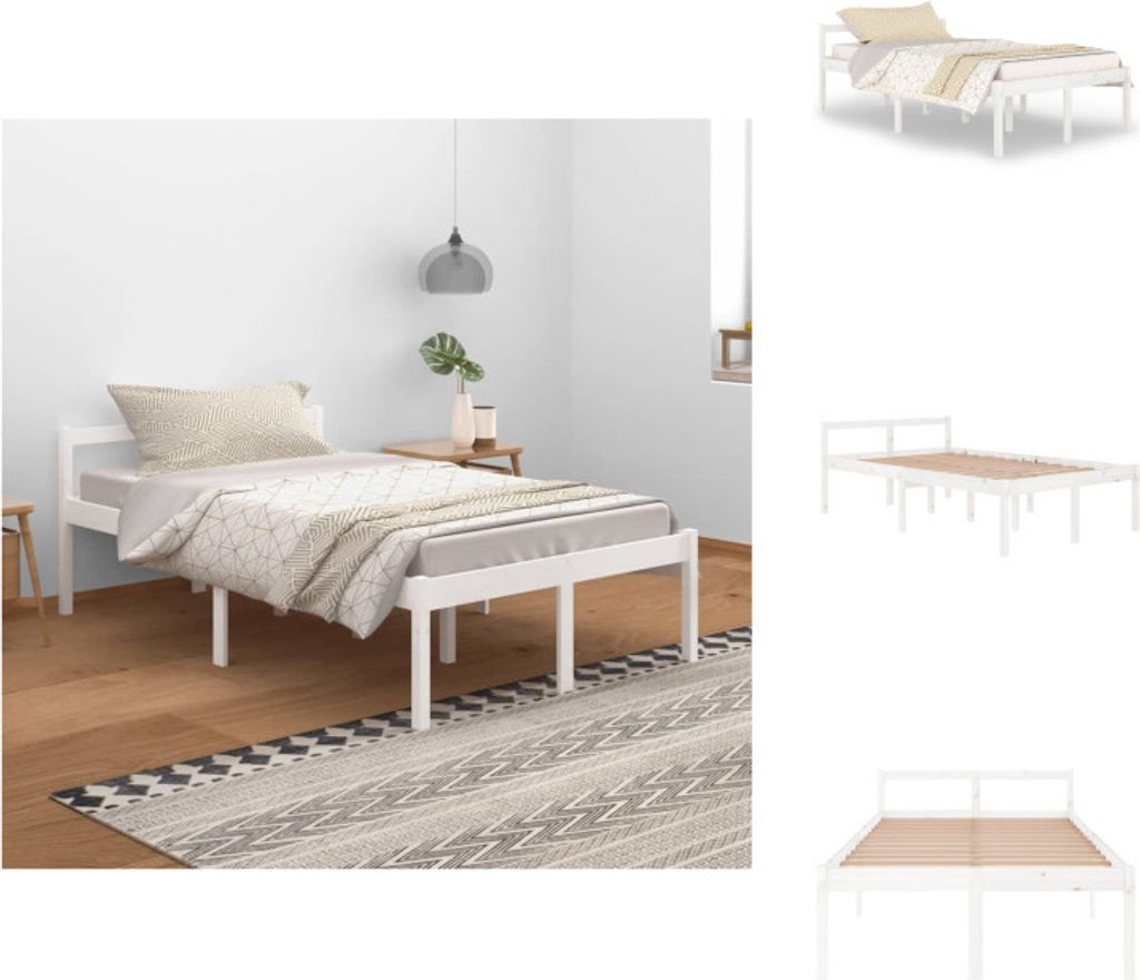 vidaXL Seniorenbett Weiß 120x200 cm Massivholz Kiefer - Betten & Bettgestelle