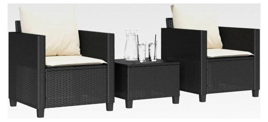 Rattan Balkonmöbel Set 3-teilig für kleine Balkone, Sitzgruppe für 2 Personen, Balkonset mit 2 Stühlen und 1 Tisch