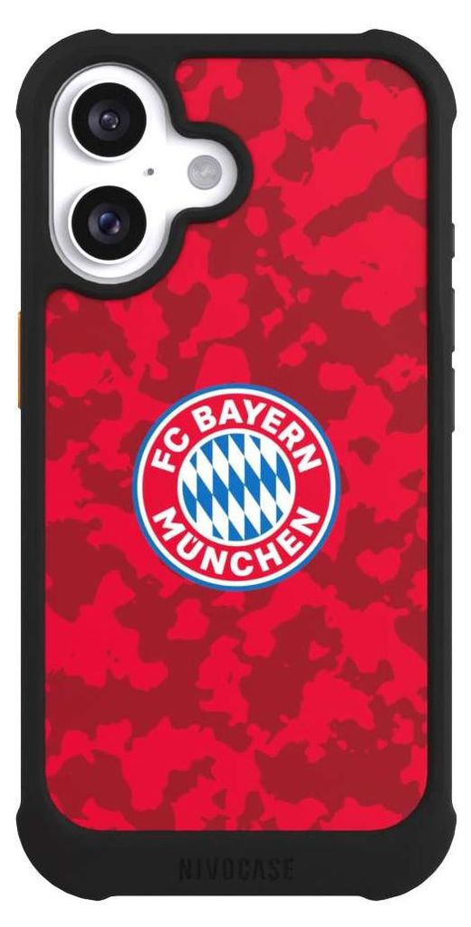 NIVOCASE Hülle für Apple iPhone 16 Stoßfeste Handyhülle NIVOmax Case Schwarz FC Bayern München Camouflage FCB