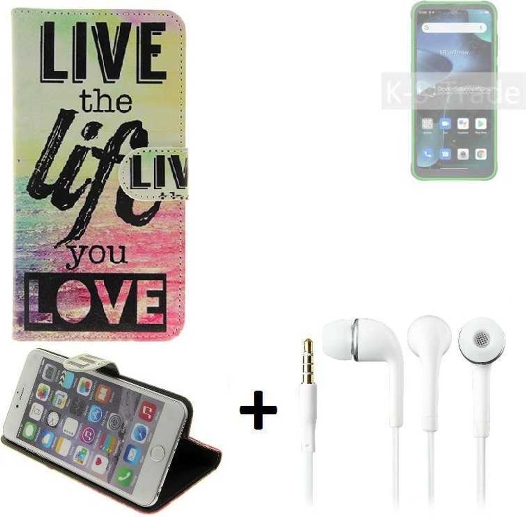 K-S-Trade Schutz Hülle kompatibel mit Blackview BV5200 360° Wallet Case ''live life love'' Tasche Handy Hülle Etui Smartphone Flip cover