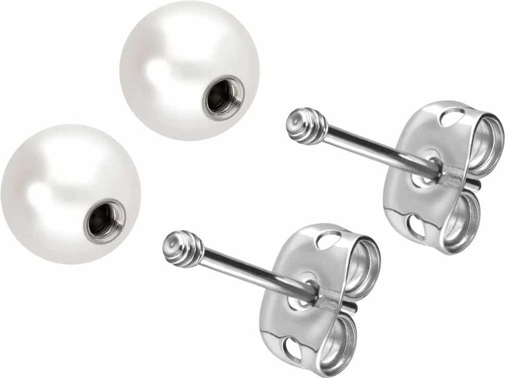 Titan Ohrstecker ECHTE FRISCHWASSERPERLE Silber Gewinde: 1,6mm