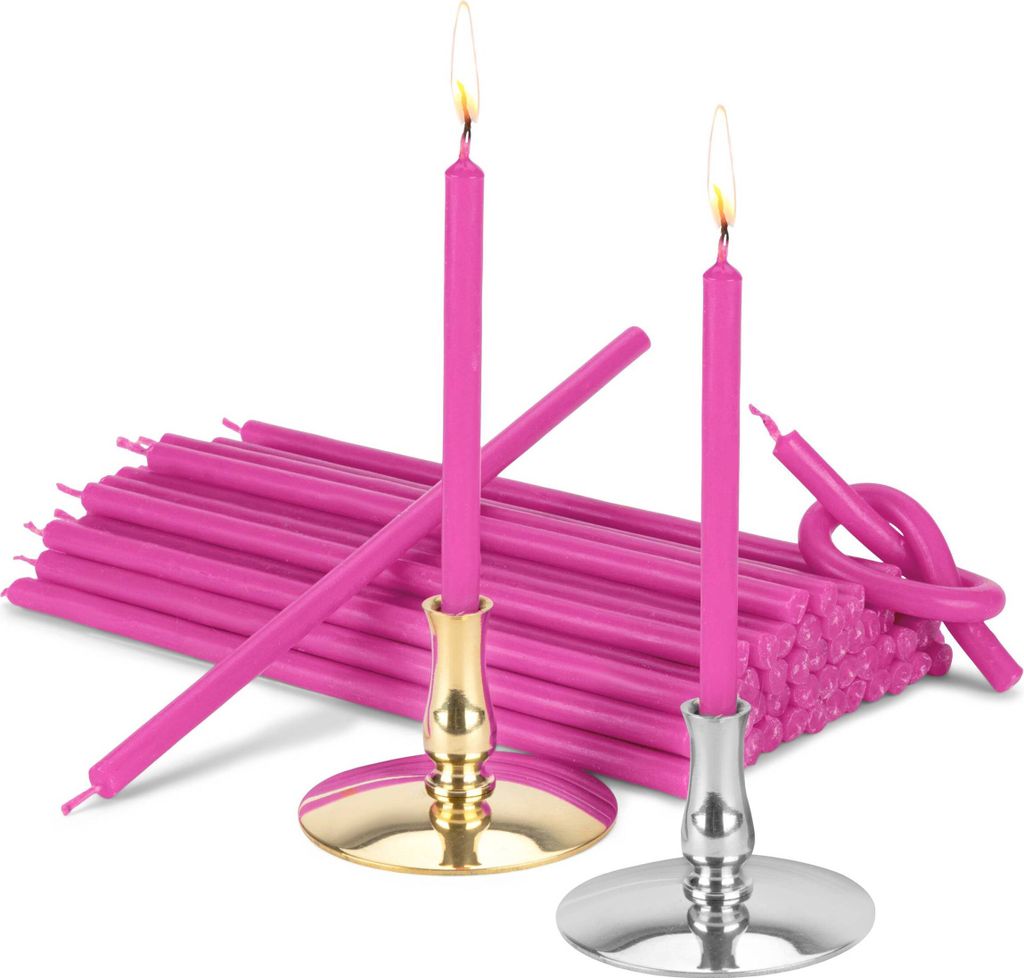 Set 2x Kerzenhalter mit Stabkerzen rosa Tropffrei L 16cm Paraffinwachs 40037