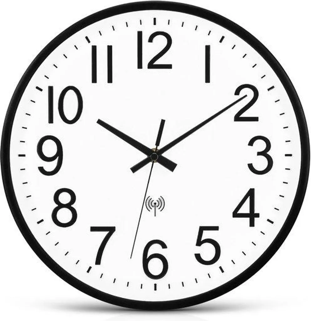 Horloge murale de bureau et cuisine 30 cm noire à réglage automatique