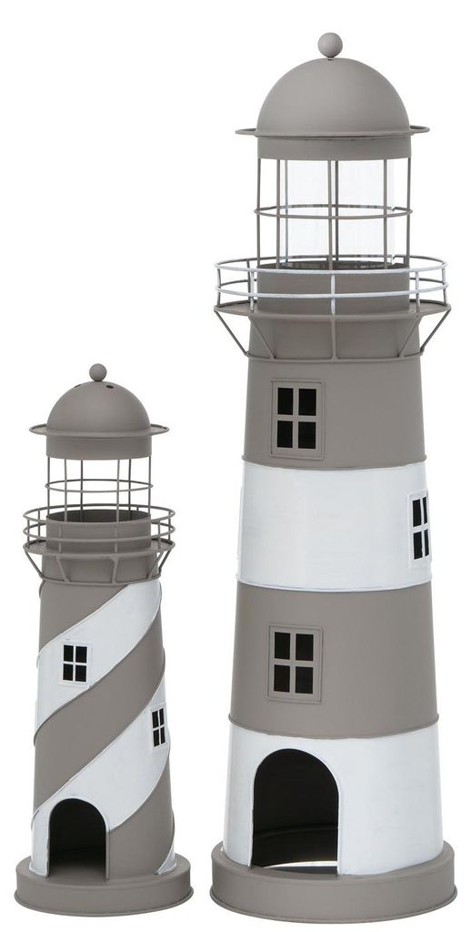 Kerzenlaterne Amrum Leuchtturm H.48/75 Ø.16/22 cm grau weiß Produktbild 