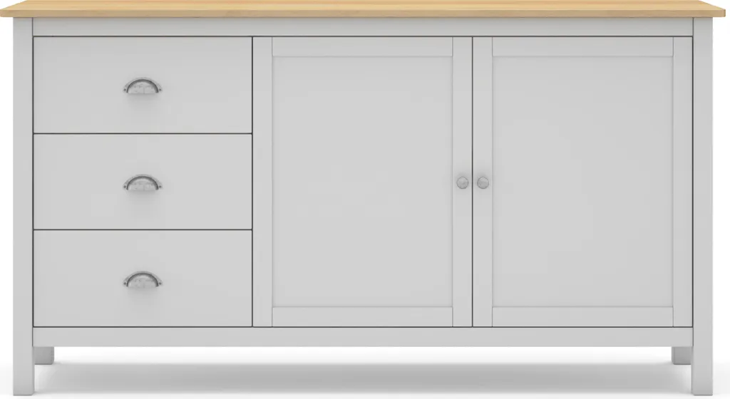 Buffet 150 cm 2 portes 3 tiroirs Misti finition bois et blanc mat