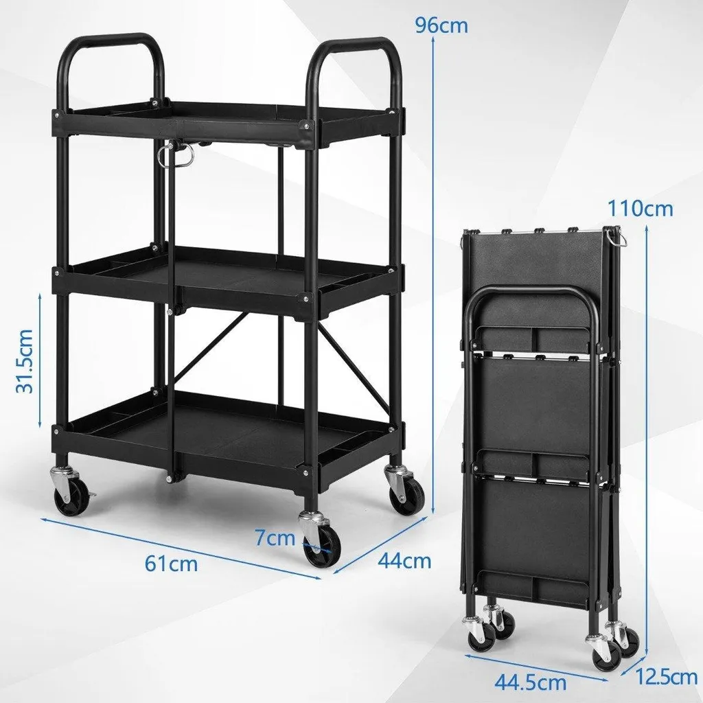 Servante d'atelier pliable à 3 plateaux avec roulettes multidirection - 3