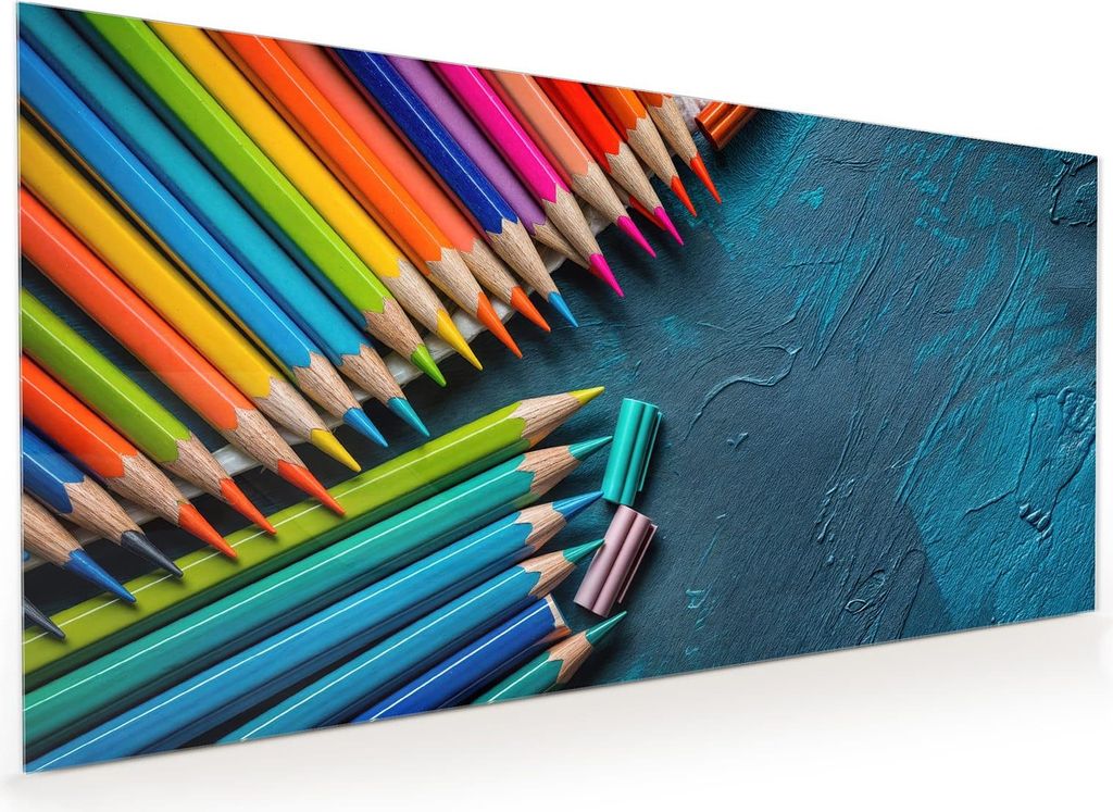 Küchenrückwand Spritzschutz Glas mit Motiv Buntstifte auf Holz 40 x 40 cm