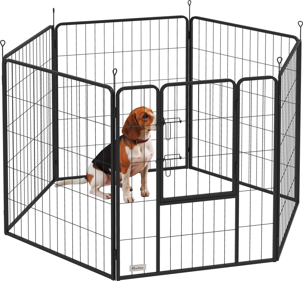 PawHut Welpenauslauf 100 cm Hoch, 6-TLG. Hundelaufstall DIY Welpenlaufstall mit Tür, Freilaufgehege für kleine, mittelgroße und große Hunde, Stahl