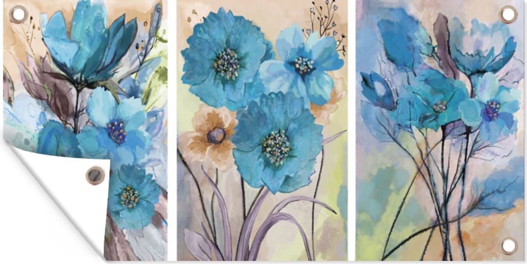 MuchoWow 60x30 cm Outdoor-Poster Gartendeko Sichtschutz Garten Poster für den Garten Malerei - Ölfarbe - Collage - Blumen