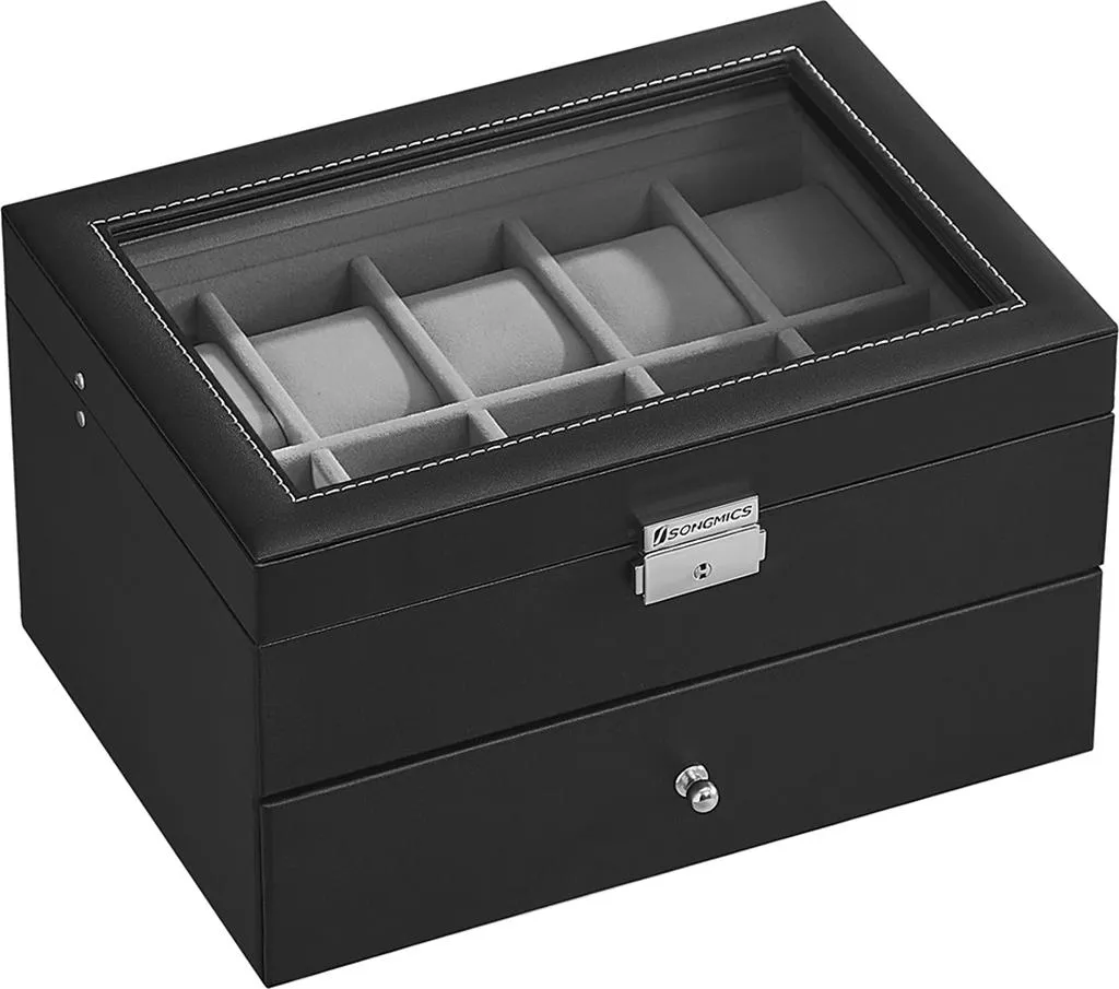 Coffret 20 montres avec couvercle en verre et intérieur velours doux