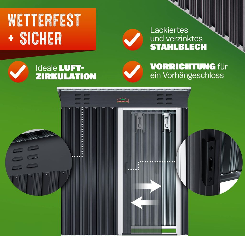 GARDEBRUK® szopa na narzędzia 185x165x90cm 1,5m² drzwi Zdjęcie produktu 4