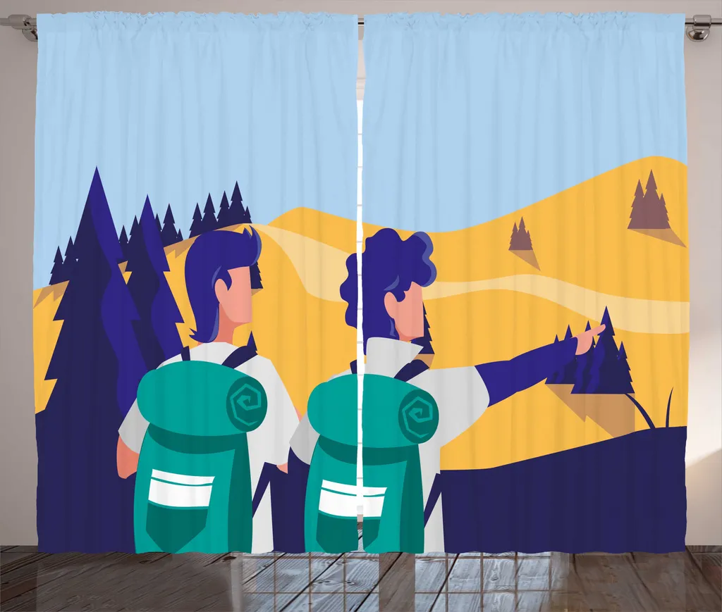 Rideau de Chambre à Fronces Motif Randonnée Montagne 280 x 225 cm