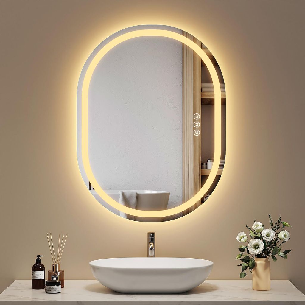 EMKE Miroir Salle De Bain 80x60 Cm Avec Interrupteur – Anti-Buée, Lumière Blanche Froide/Chaude