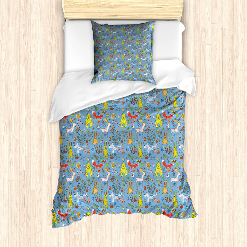 ABAKUHAUS Igel Bettbezug Set für Einzelbetten, Frühlings-Wald Fauna, Milbensicher Allergiker geeignet mit Kissenbezug, 135 cm x 200 cm - 80 x 80 ...