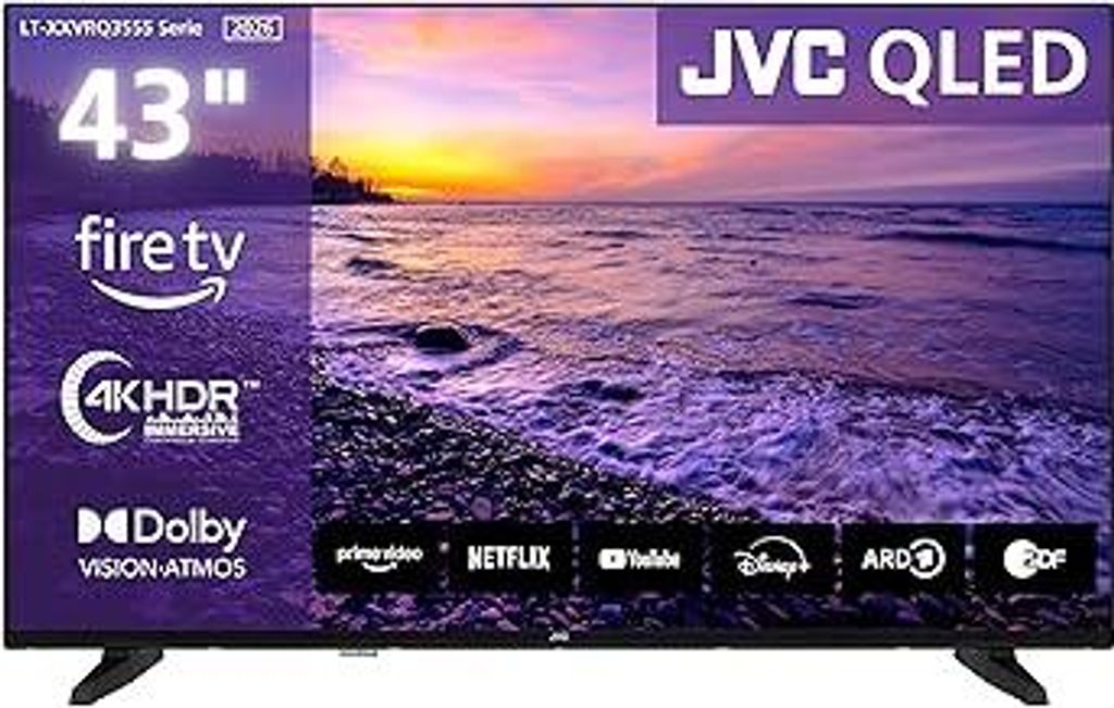 JVC Fernseher 43 Zoll Fire TV 4K QLED Smart TV mit Dolby Vision HDR, Dolby Atmos, Sprachsteuerung und Triple Tuner, UHD Fernseher LT-43VRQ3555 (2026)