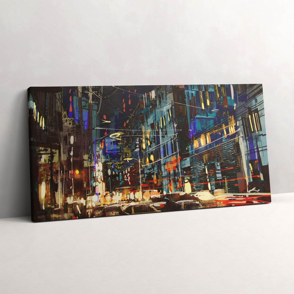 Stadt bei Nacht – Leinwandbild Wandbild – 140x70 cm – Leinwandbilder – Wandbilder – Schlafzimmer – Flur
