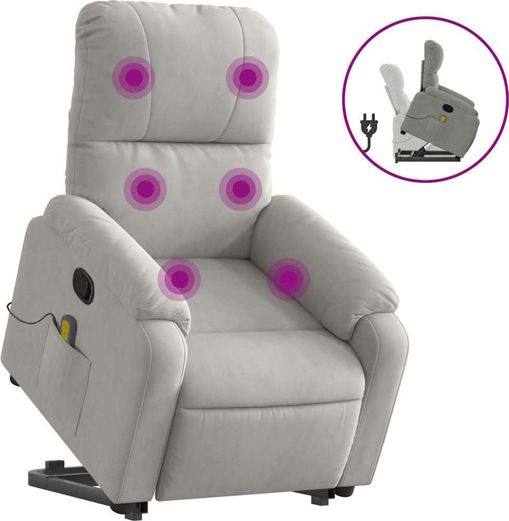 vidaXL Massagesessel mit Aufstehhilfe Hellgrau Mikrofasergewebe