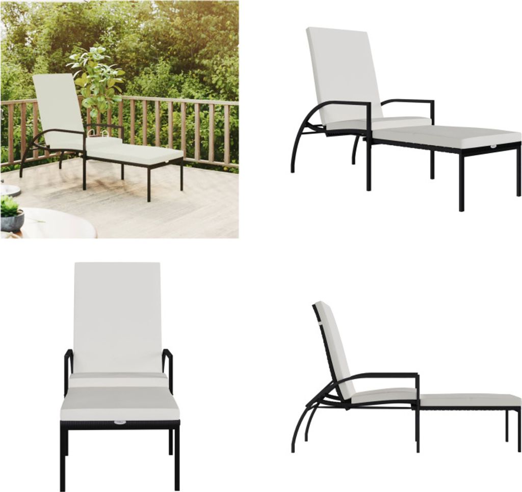 vidaXL Sonnenliege mit Fußhocker PE Rattan Schwarz - Produktbild 