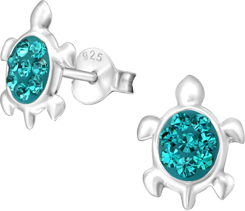 925 Sterling Silber Ohrstecker Schildkröte Farbe - Blau
