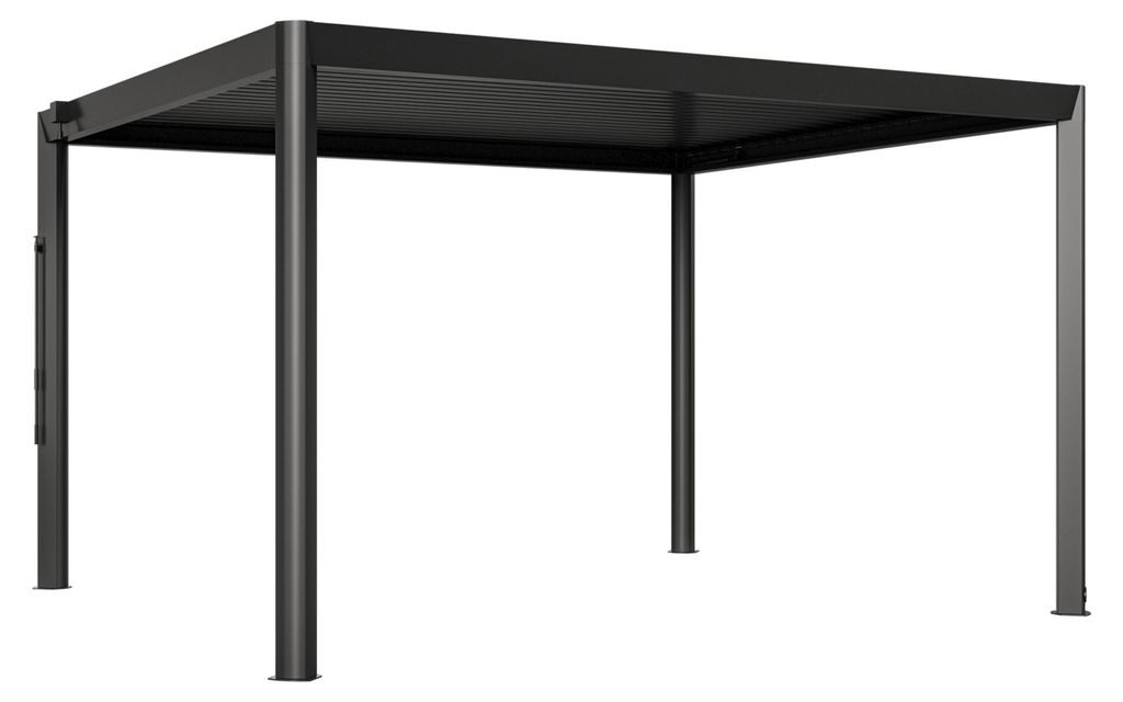 PRIMEYARD Pergola 4x3,5 m - Pfosten und Lamellendach aus Aluminium - anthrazitfarbene Terrassenüberdachung