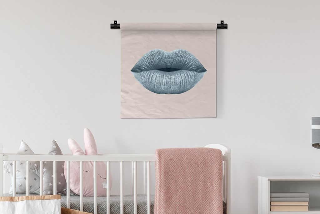 MuchoWow Wandteppich Wandbehang Lippen - Pastell - Grau 60x60 cm Tapisserie Dekoration Wandtuch - Dekorationen - Wand Decke