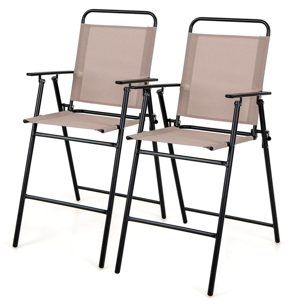 2er Set Gartenstühle, hohe Klappstühle mit Fußstütze, Sitzhöhe 63 cm, klappbare Barhocker bis 150 kg belastbar, Balkonstühle für Garten, Bal...