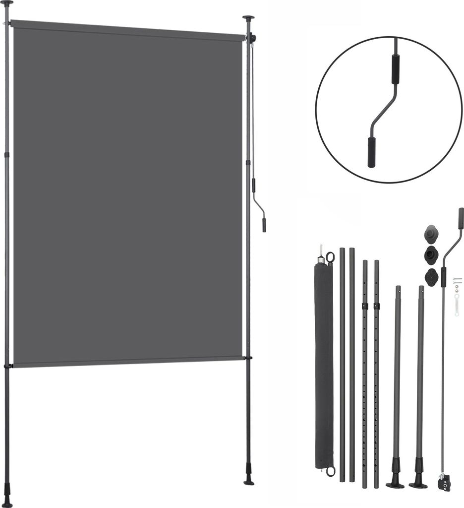 Hengda Senkrechtmarkise Außenrollo 120 x 270 cm Balkonrollo mit Handkurbel Sichtschutz Vertikalmarkise ohne Bohren Sonnenschutz Windschutz Anthrazit