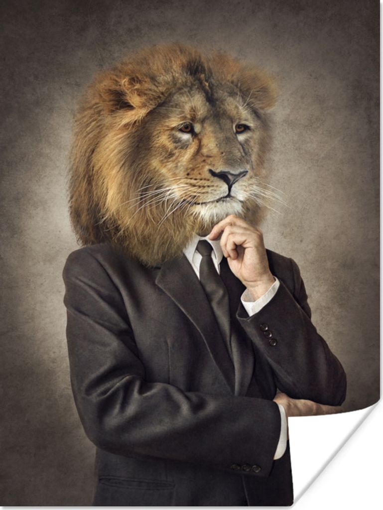 MuchoWow Poster Löwe - Smoking - Gemälde 90x120 cm - Wohnzimmer