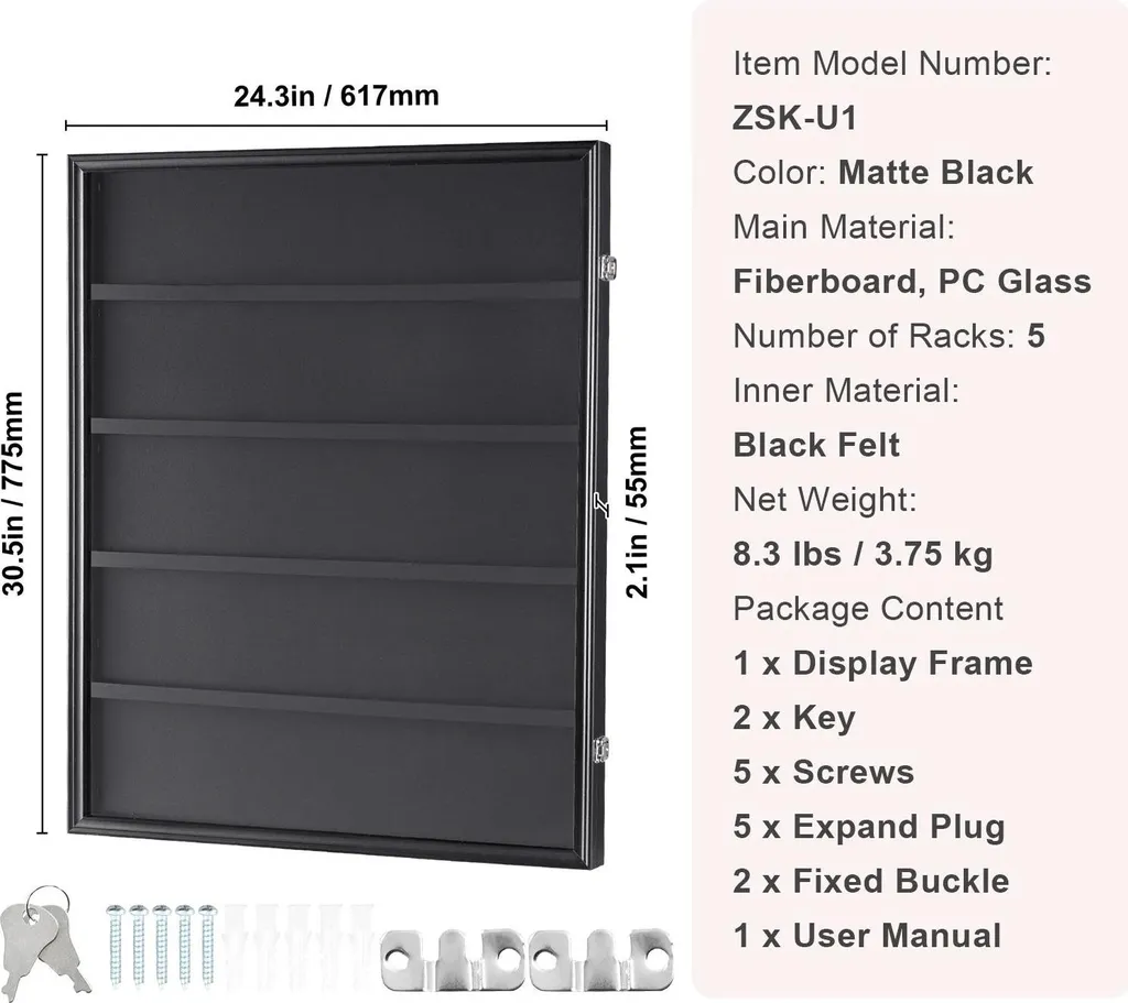 Vitrine d'exposition pour maillot et cartes de sport noir mat 77cm