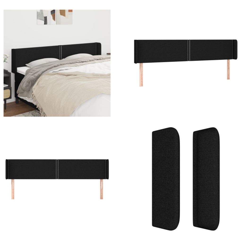vidaXL Kopfteil mit Ohren Schwarz 183x16x78/88 cm Stoff - Kopfteil - Kopfteile - Bett-Kopfteil - Bettkopfteil