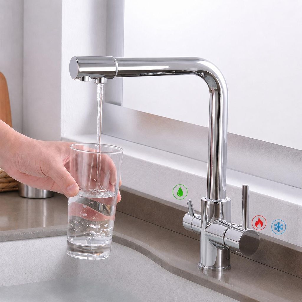 3-Wege Wasserhahn mit Filter, 360° drehbare Küchenarmatur, Produktbild 