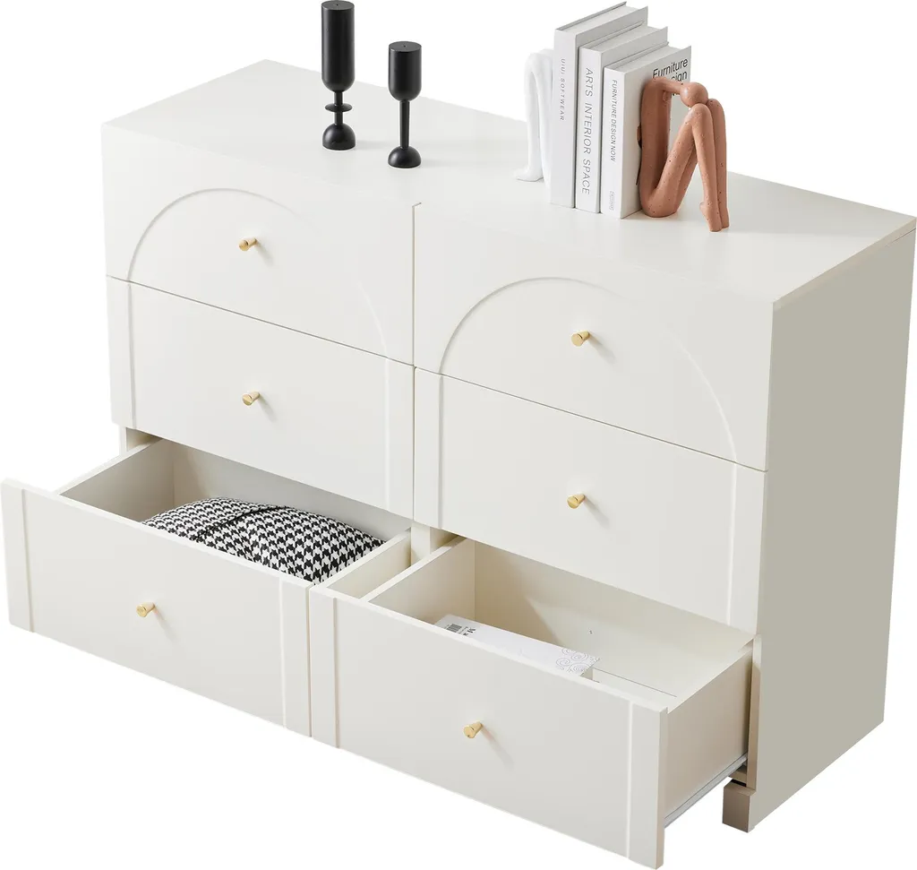 Commode blanche 120 cm de large avec 6 grands tiroirs de rangement - 11