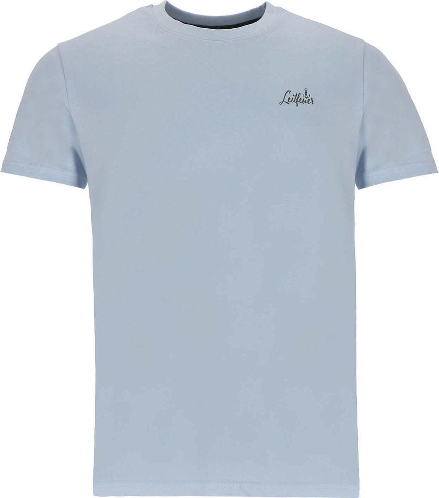 Leitfeuer Herren T-Shirt mit kleinem Print auf Brust und Nacken - Unifarbenes Kurzarm-Shirt aus Baumwolle in Grau Größe M